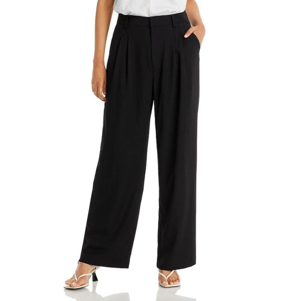 WAYF Womens Wilson Black Pleated Wide Leg Workwear Trouser Pants NWT